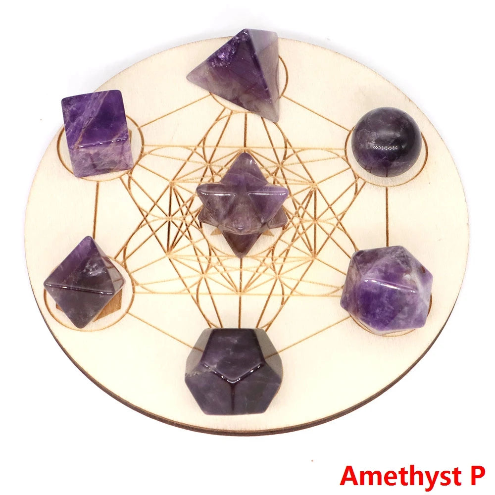 7Pcs/Set Platonic Crystal Solid Geometry Stone for Reiki Healing Chakra Gemstone Balancing Lucky Geometric Polyhedron Home Decor