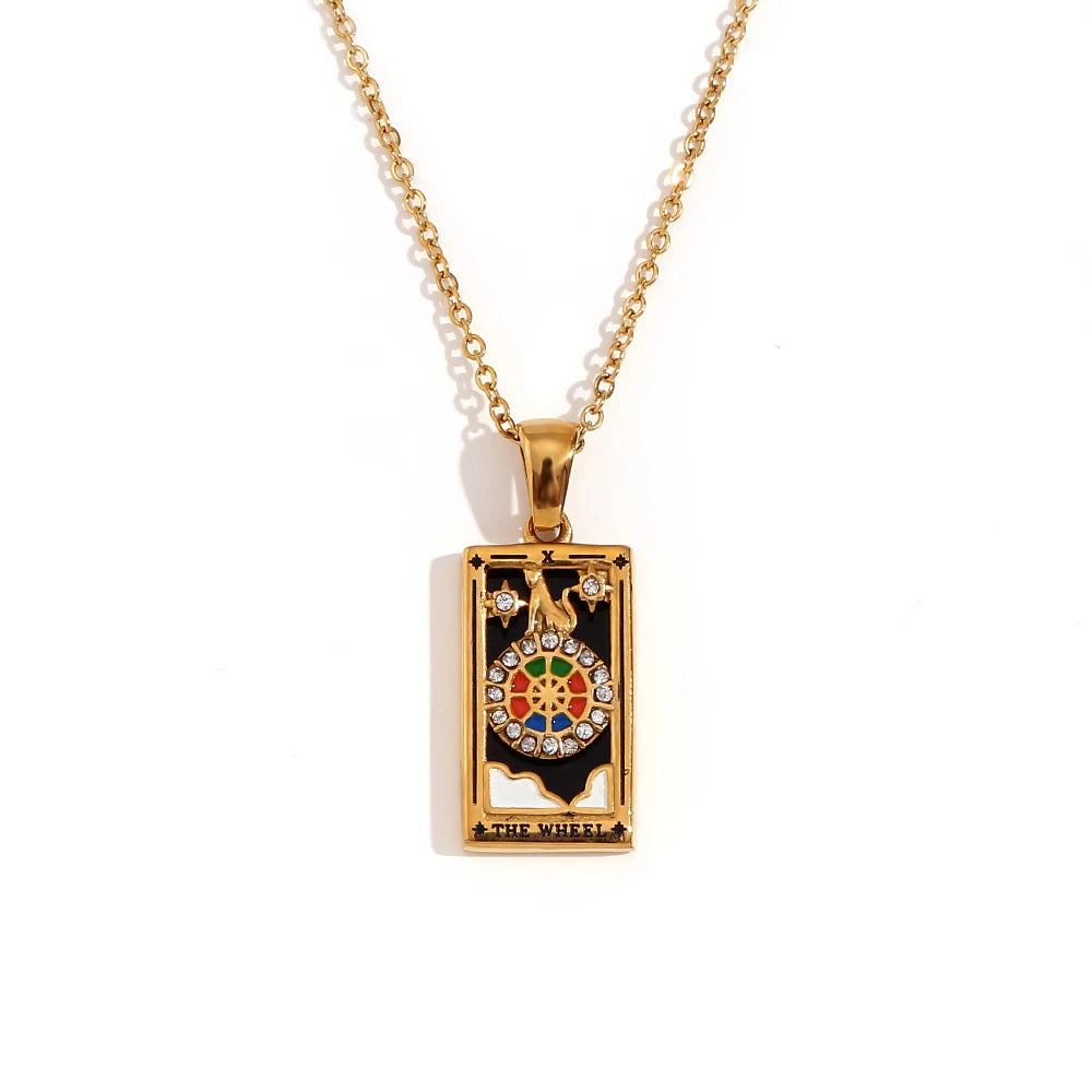 MamacitaSlay New In Populry Rectangular Pendant Empress Lovers Magician Tarot Waterproof Stainless Steel Necklace For Women