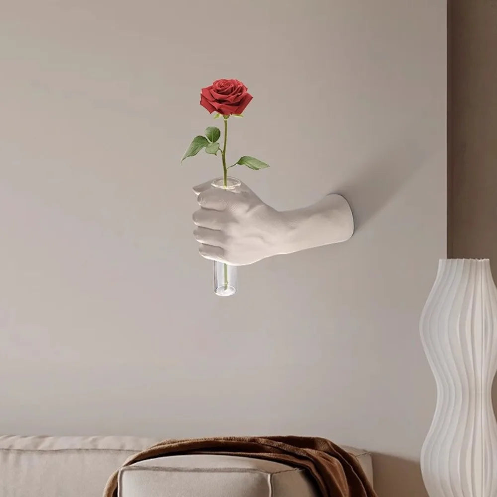 Simulations Hand Flower Wall Vase Decorative Flowers Resin Wall Mounted Vase Vase Art Handmade Decorative Vases Home
