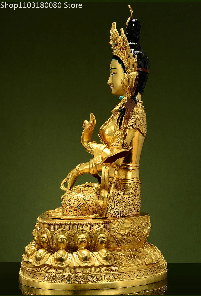 47cm Copper brass gilding White Tara buddha statue Tibet buddhism Guanyin Goddess sculpture Large size