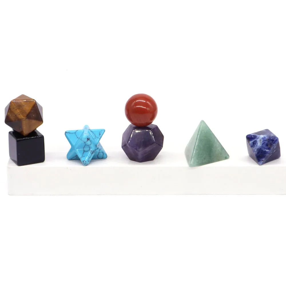 7Pcs/Set Platonic Crystal Solid Geometry Stone for Reiki Healing Chakra Gemstone Balancing Lucky Geometric Polyhedron Home Decor