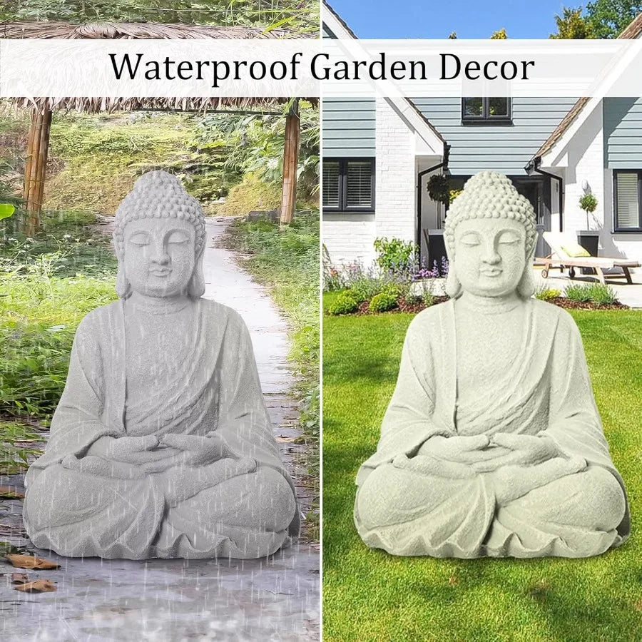 Zen Garden Asian Buddha Statue Outdoor Indoor Yard Decor 20 High Patio Deck Sculptures Magnesium Oxide Stone Grey Home Entryway