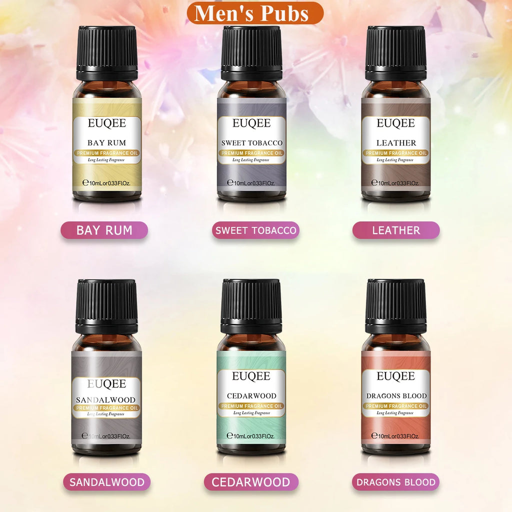 EUQEE 6PCS Aromatherapy Fragrance Oil Gift Set Coffee Fruit Series Essential Oils 10ml Strawberry Cherry Pumpkin Pie Leather