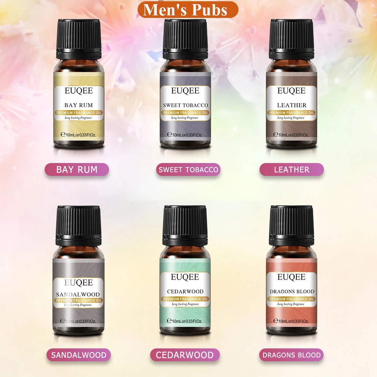 EUQEE 6PCS Aromatherapy Fragrance Oil Gift Set Coffee Fruit Series Essential Oils 10ml Strawberry Cherry Pumpkin Pie Leather