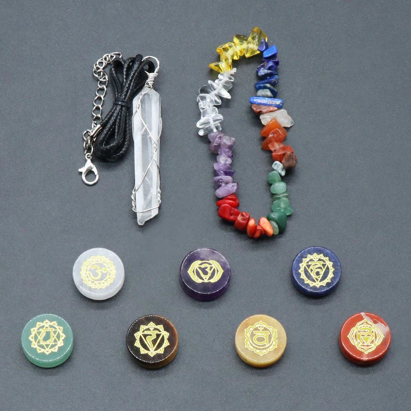 Natural Stone Elegant 7 Chakra Healing Stones & Quartz Bracelet Set Craft Stone Ornament Perfect for Home Decor, Harmony & Gifts