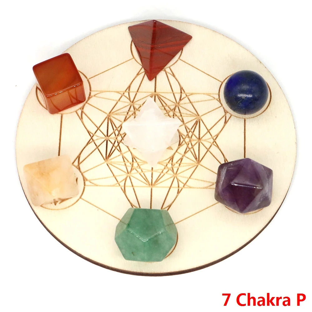7Pcs/Set Platonic Crystal Solid Geometry Stone for Reiki Healing Chakra Gemstone Balancing Lucky Geometric Polyhedron Home Decor