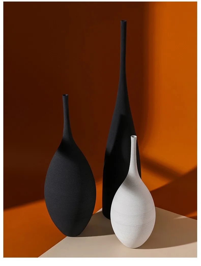 Handmade Ceramic Art Vase Pot Cabinet Table Decor Home Ornament Simple Modern Luxury Nordic Living Dining Bed Room Hall Black