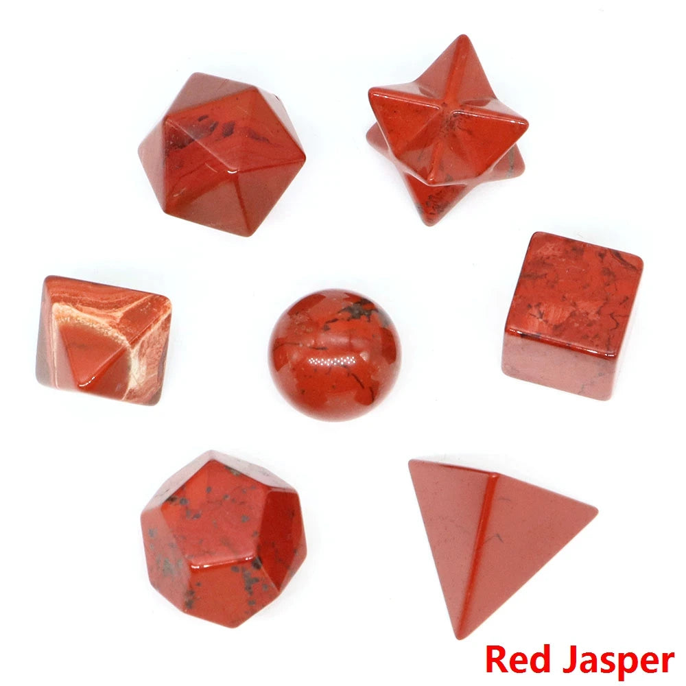 7Pcs/Set Platonic Crystal Solid Geometry Stone for Reiki Healing Chakra Gemstone Balancing Lucky Geometric Polyhedron Home Decor