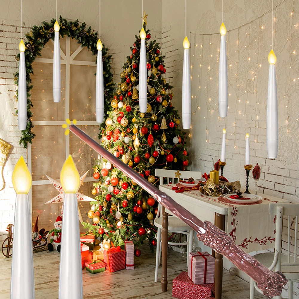 10-24PCS Flameless Floating Candles With Magic Wand Remote Battery Operated Hanging Flickering Warm Light Candle Wedding Christm