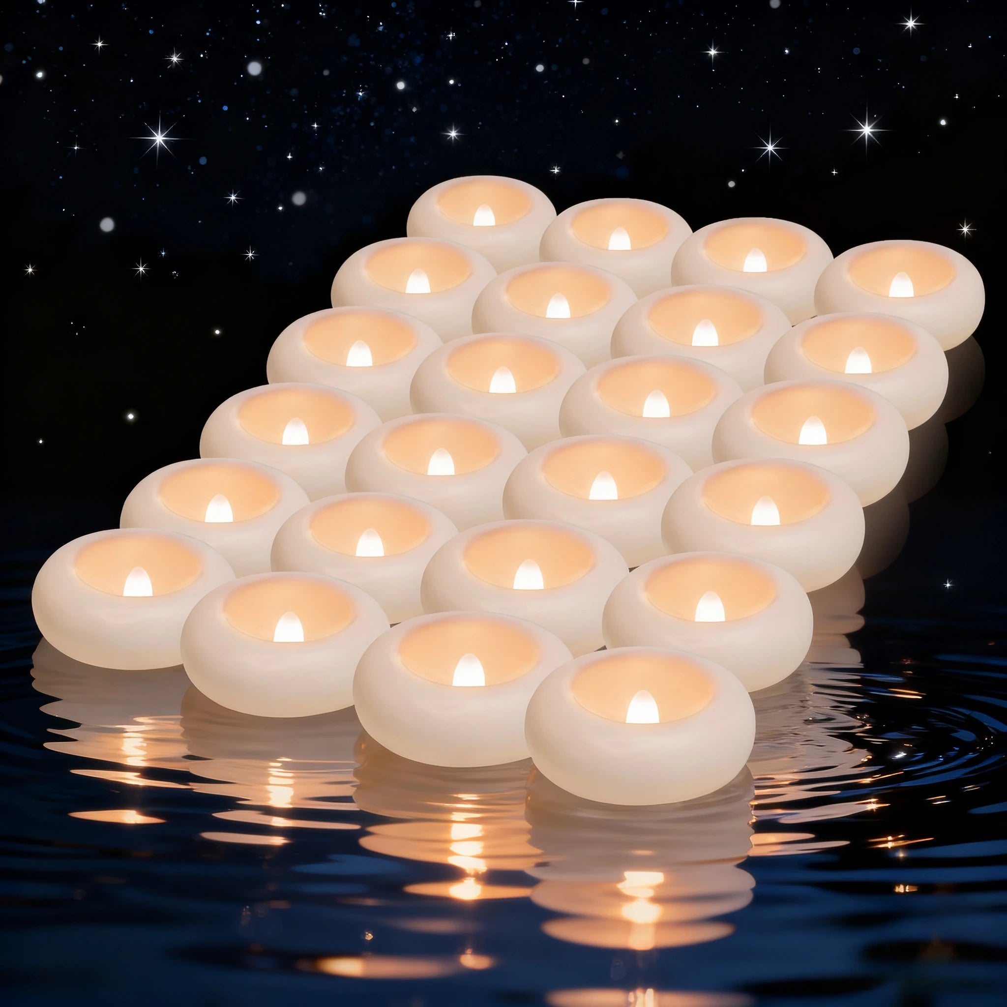 Waterproof Flameless Floating Tealights 120+Hour Warm White Battery Flickering LED Tea Lights Candles Wedding Party Pool & SPA