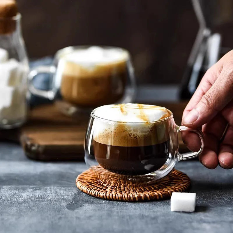 100/200ml Double Walled Glass Coffee Cup Set Clear Espresso Cups With Handle Heat-resisting Glass Cup For Milk Latte Tea
